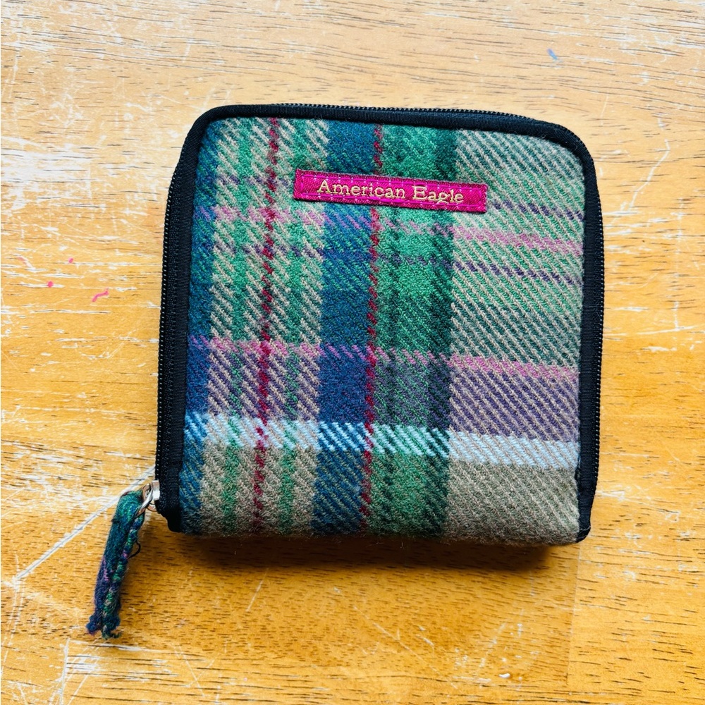 American Eagle Outfitters  Vintage Tartan Wallet - Green and Pink - Picture 2 of 6